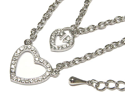 Double layer crystal heart necklace