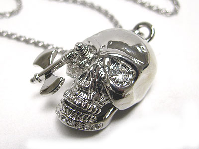 Made in korea whitegold plating crystal skull necklace - moving jaw joint