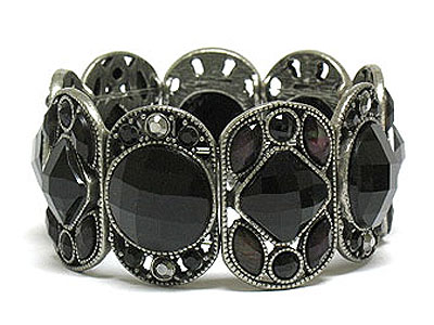 Facet acryl and crystal deco wide metal stretch bracelet