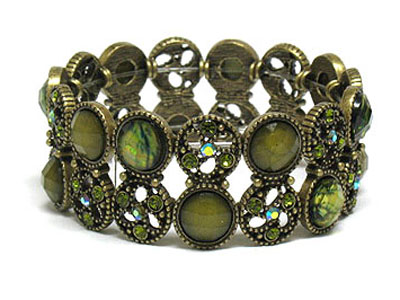 Acryl abalon and crystal deco stretch bracelet