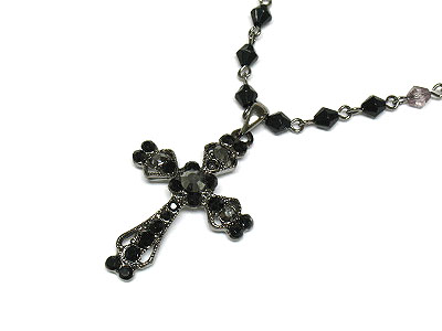 Crystal cross and beads necklace