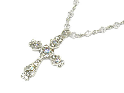 Crystal cross and beads necklace