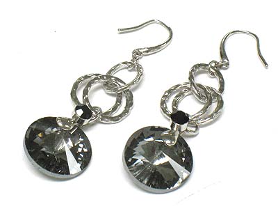 Facet cut round glass drop and crystal ring link earring