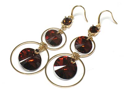 Multi facet cut round glass drop and hoop crystal earring - hoops