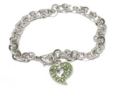 Crystal deco heart charm simple bracelet