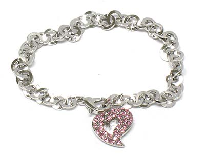 Crystal deco heart charm simple bracelet