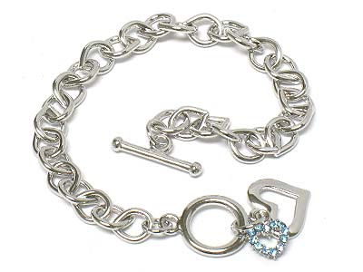 Crystal deco  dual heart charm toggle bracelet