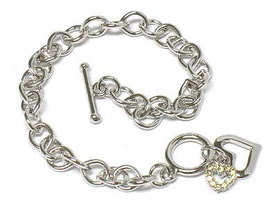 Crystal deco  dual heart charm toggle bracelet