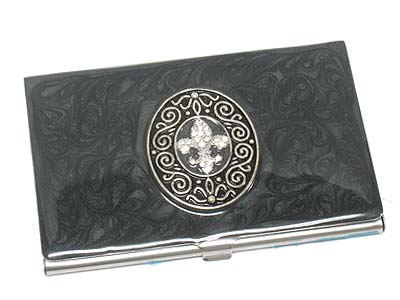 Crystal stone pleur de lis business card holder