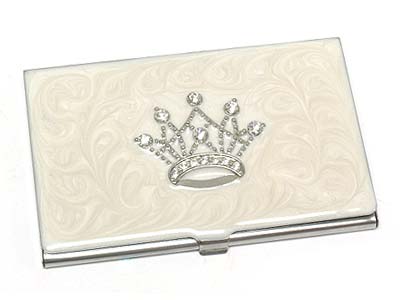 Crystal stone crown business card holder