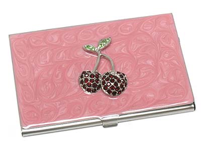 Crystal cherry business card holder 