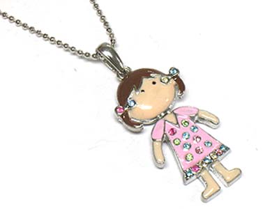 Crystal deco color epoxy nodding  girl pendant necklace