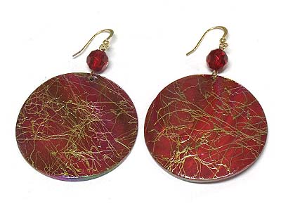 Hand painted round shell disk earring 