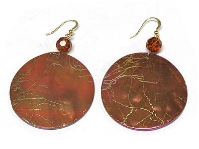 Hand painted round shell disk earring