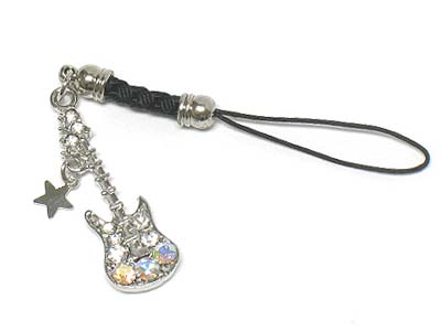 Crystal deco guitar charm cellphone strap