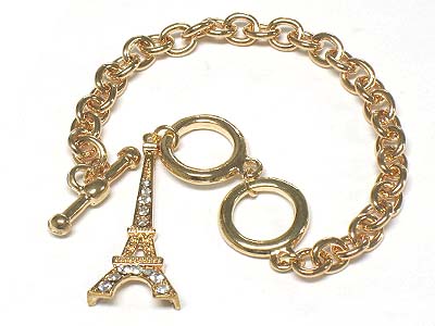 Crystal eifel charm toggle bracelet 