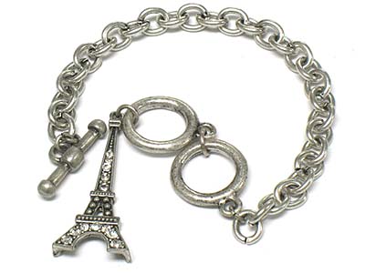 Crystal eifel charm toggle bracelet 