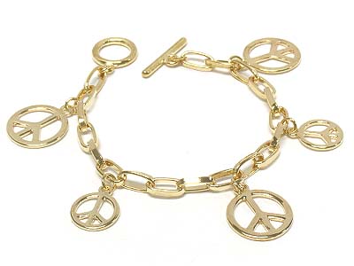 Multi metal peace charms toggle bracelet 