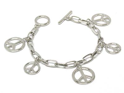 Multi metal peace charms toggle bracelet 