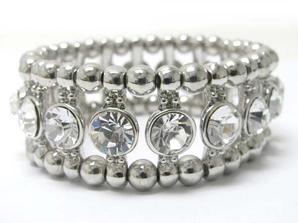 Crystal stud double row metal ball stretch bracelet