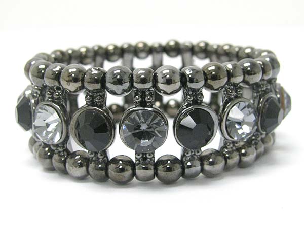 Crystal stud double row metal ball stretch bracelet