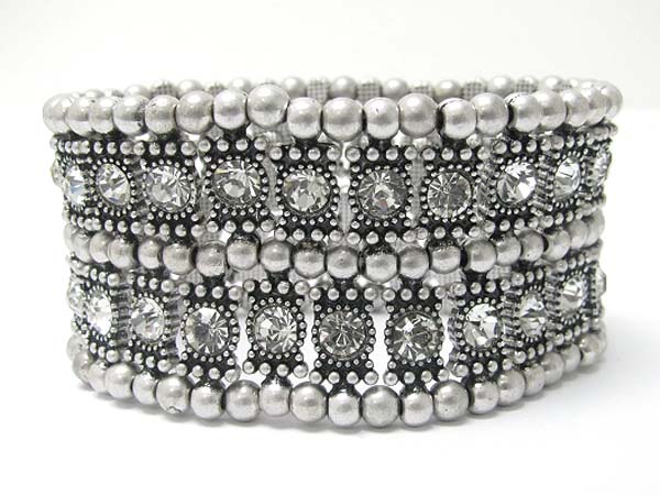 Crystal stud triple row metal ball stretch bracelet