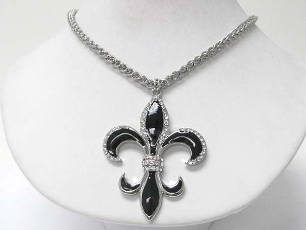 Crystal stud fleur de lis pendant necklace