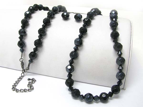 Facet glass and metal beads mix long chain necklace earring set