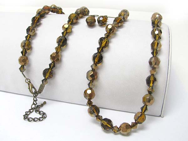 Facet glass and metal beads mix long chain necklace earring set