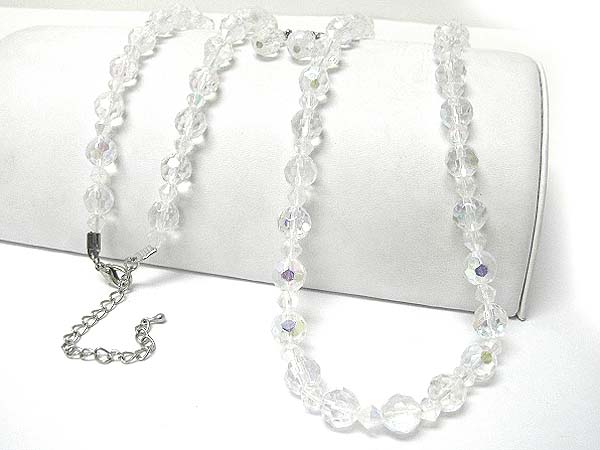 Facet glass and metal beads mix long chain necklace earring set