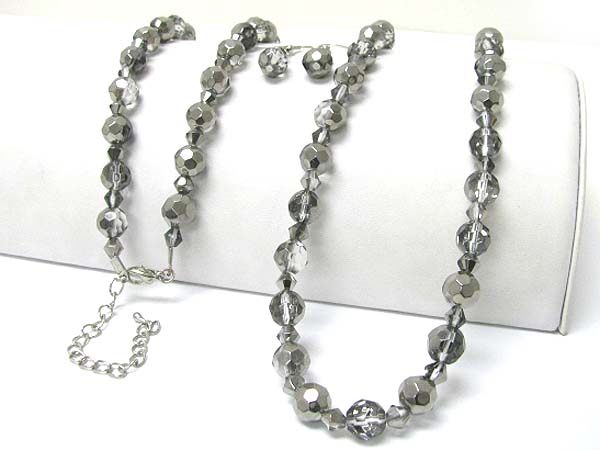 Metal and acryl mixed beads long necklace earring set 