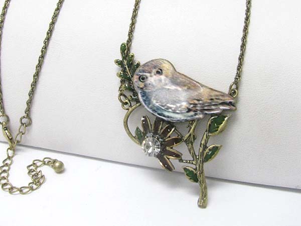 Metal art paint bird pendant long chain necklace