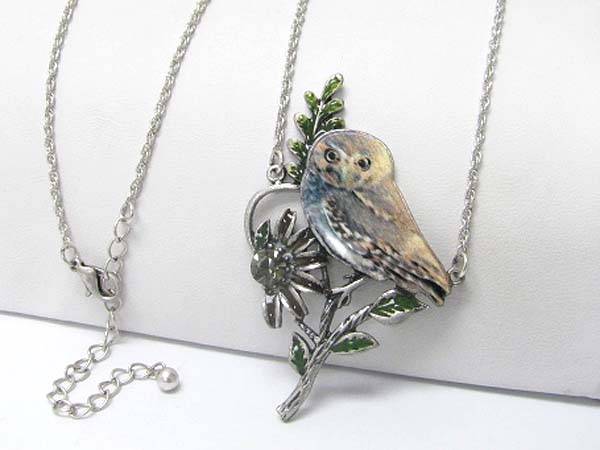 Metal art paint bird pendant long chain necklace