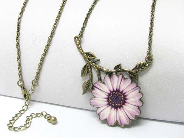 Metal art paint flower pendant long chain necklace