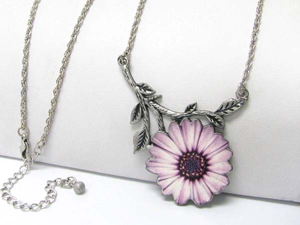 Metal art paint flower pendant long chain necklace