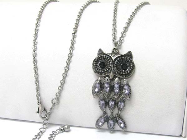 Crysatl stud owl pendant necklace