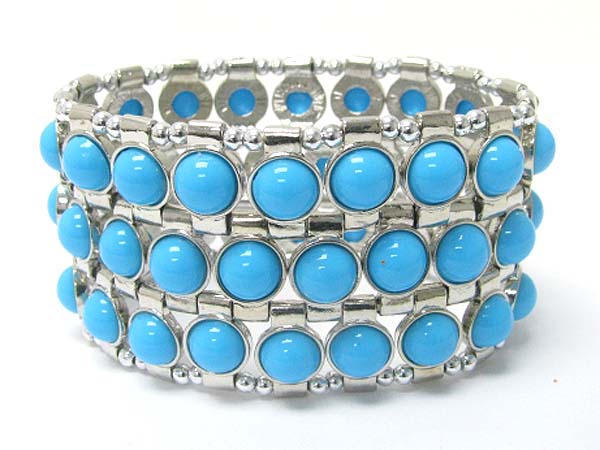 Triple row round stone link stretch bracelet