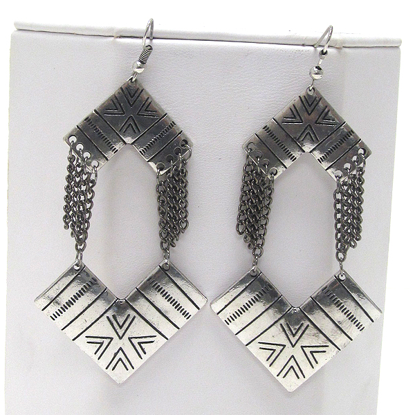 Hand made metal art half square coneted chain drop earring