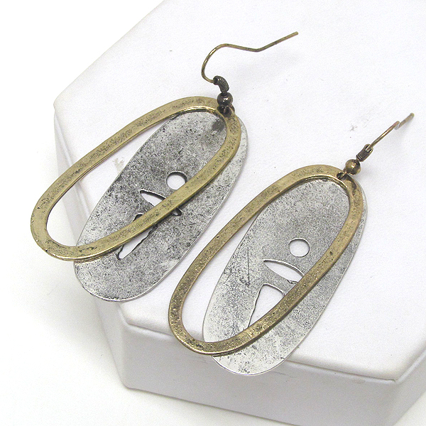 Hand made metal art cut out oval drop earring