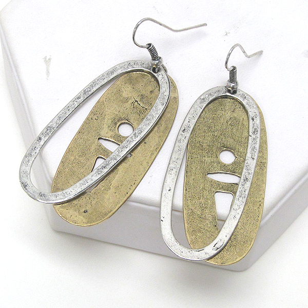 Hand made metal art cut out oval drop earring