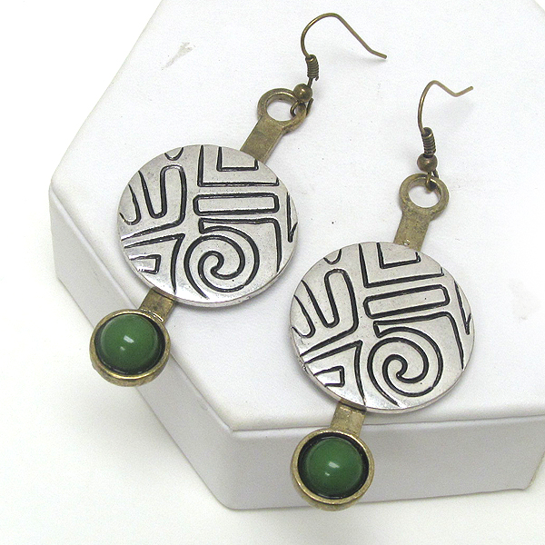 Hand made metal art line and round drop earring