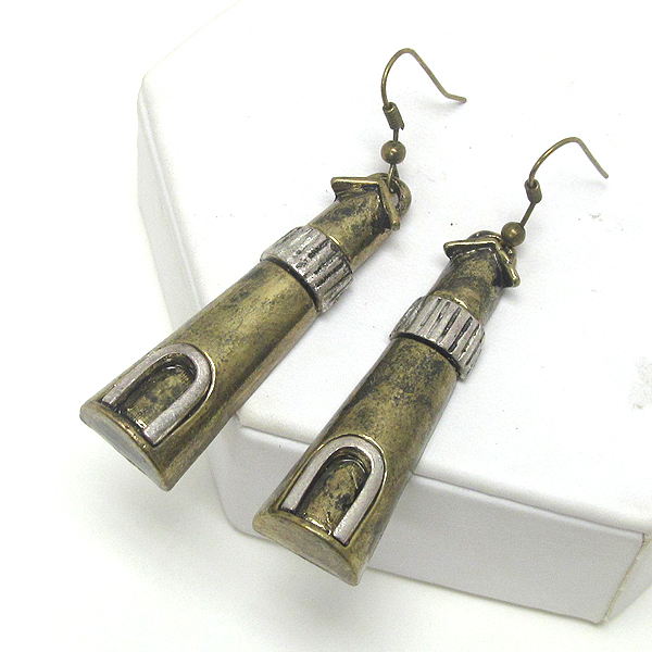 Hand made metal art lighthouse drop earring