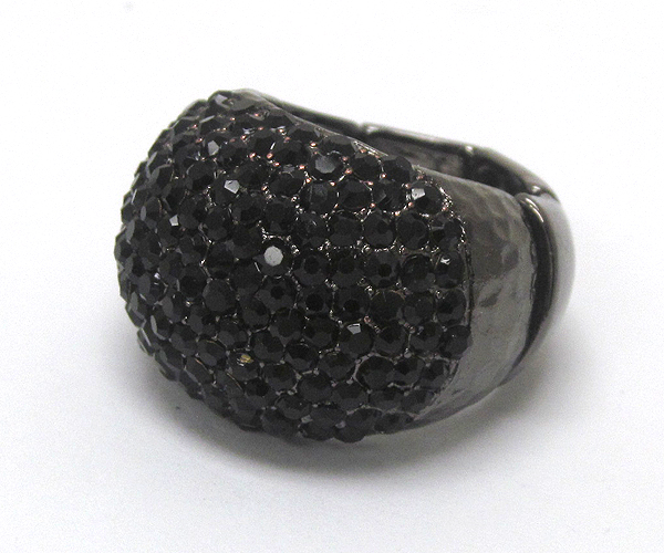 Crystal metal hammered puffy stretch ring