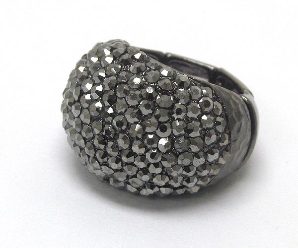 Crystal metal hammered puffy stretch ring