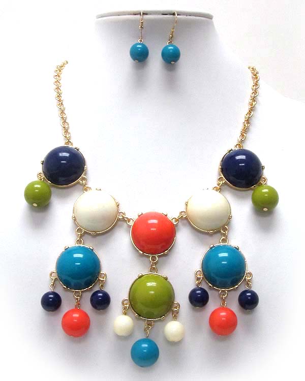 24 mm multi acryl puffy round bubble necklace earring set