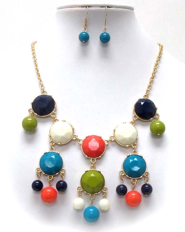 Designer style multi facet cut acrylic bubble necklace earring set