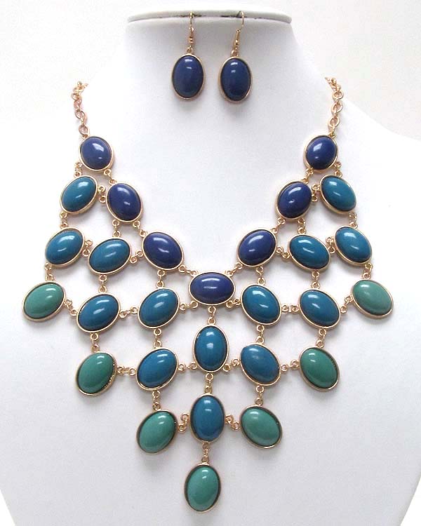 Multi oval acryl coneted patern chan necklace earring set