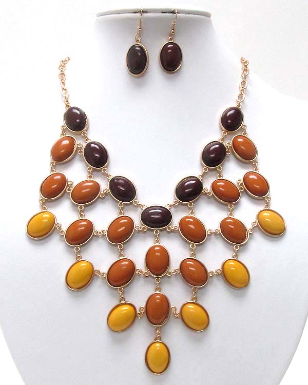 Multi oval acryl coneted patern chan necklace earring set