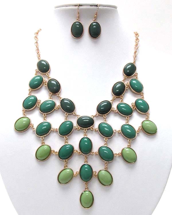 Multi oval acryl coneted patern chan necklace earring set