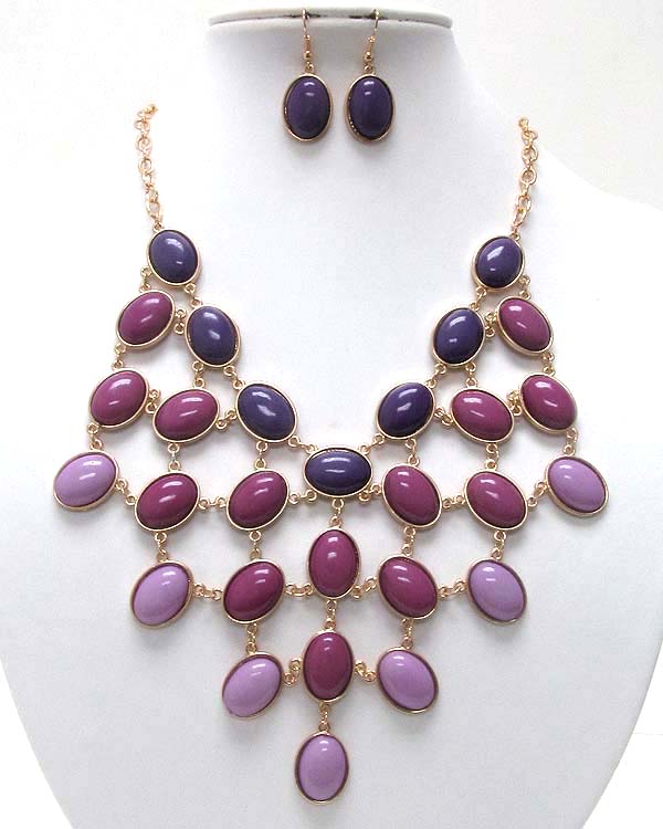 Multi oval acryl coneted patern chan necklace earring set